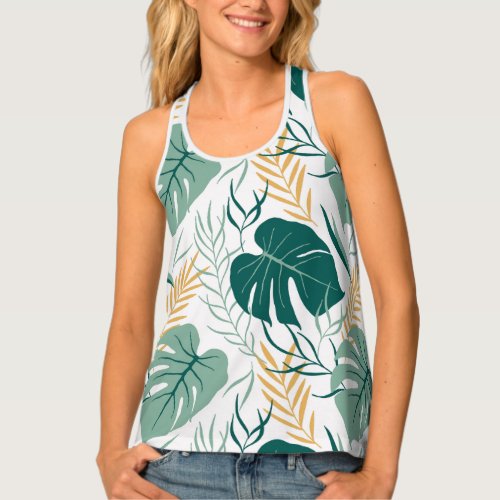 Tropical Green Yellow Floral Monstera Leaf Pattern Tank Top