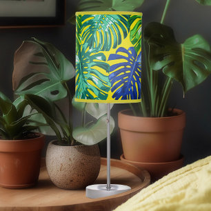 Tropical Green Yellow Jungle Leaves Pattern Table Lamp
