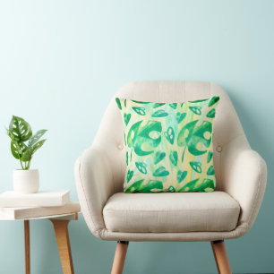 Tropical Green Yellow Monstera Leaf Throw Pillow