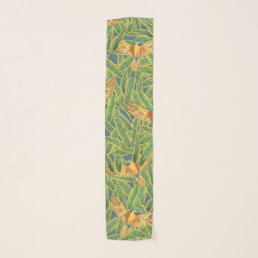 Tropical Green Yellow Orange Leaves Parrot Pattern Scarf