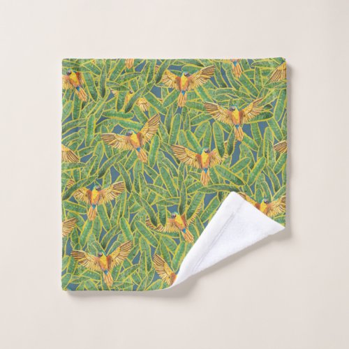 Tropical Green Yellow Orange Leaves Parrot Pattern Wash Cloth