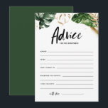Tropical Greenery Advice for the Newlyweds Wedding Card<br><div class="desc">Write your advice and well wishes for the newlyweds with this customizable wedding advice card. It features watercolor illustration of tropical leaves, black and gold foil brushstrokes and modern calligraphy. Personalize by adding back texts. This tropical wedding advice card is perfect for tropical and summer couples showers, weddings, engagements and...</div>
