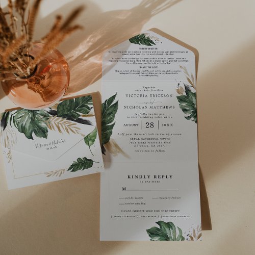 Tropical Greenery  All in One Wedding Invite