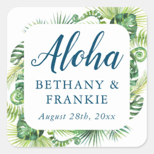 Tropical Greenery Aloha Beach Wedding Thank You Square Sticker