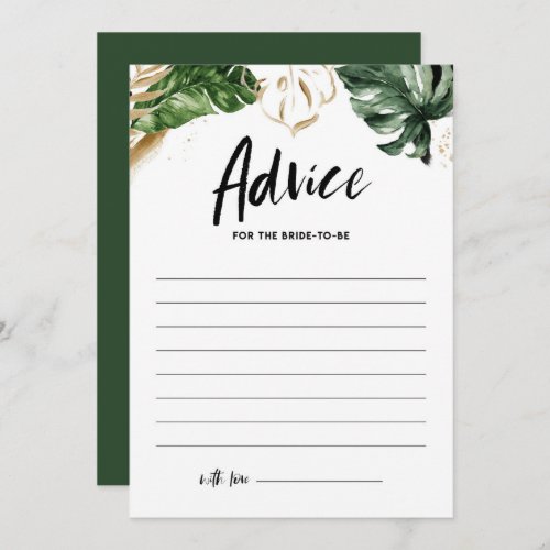 Tropical Greenery and Gold Foil Bridal Shower Advice Card
