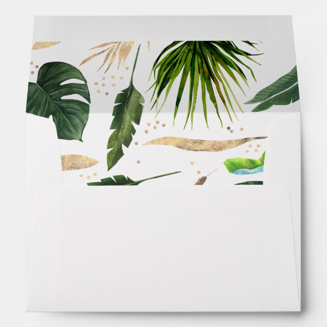 Tropical Greenery and Gold Palm Leaves Pattern Envelope (Back (Bottom))
