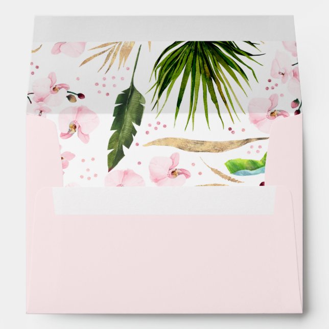 Tropical Greenery and Pink Orchids Pattern  Envelope (Back (Bottom))