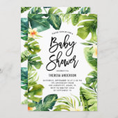 Tropical Greenery and Plumeria Baby Shower Invitation (Front/Back)
