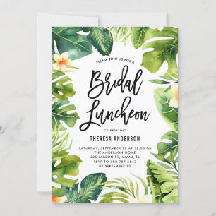 Tropical Greenery and Plumeria Bridal Luncheon Invitation
