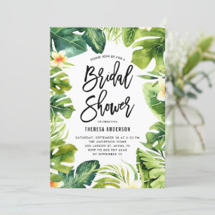 Tropical Greenery and Plumeria Bridal Shower Invitation