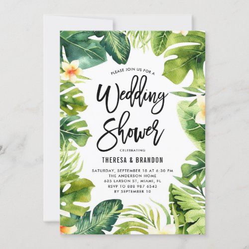 Tropical Greenery and Plumeria Wedding Shower Invitation