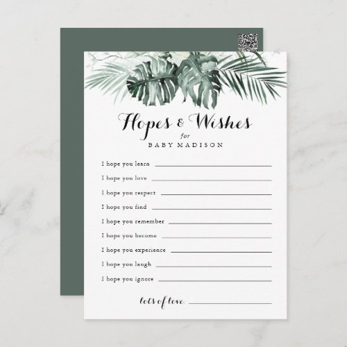 Tropical Greenery Baby Shower Hopes  Wishes Card
