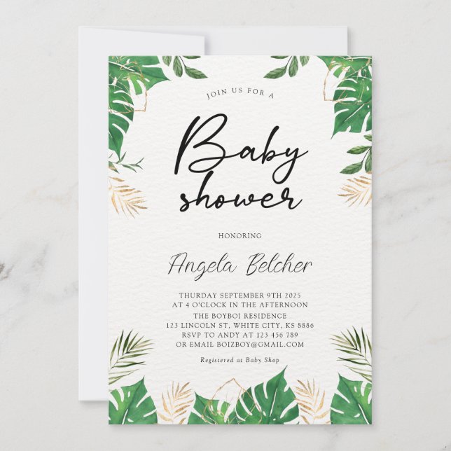 Tropical Greenery Baby Shower Invitation (Front)