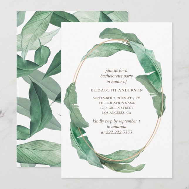 Tropical greenery bachelorette party. Botanical Invitation (Front/Back)