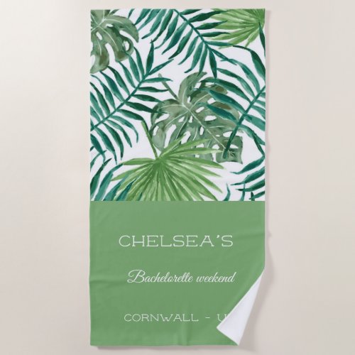 Tropical Greenery Bachelorette Weekend Beach Towel