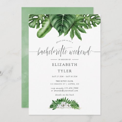 Tropical Greenery Bachelorette Weekend Itinerary Invitation