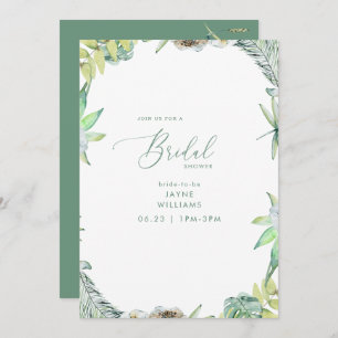 Tropical Greenery Beach Green Bridal Shower Invitation