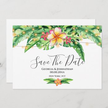 Tropical Greenery Beach String Lights Frangipani  Save The Date by mensgifts at Zazzle