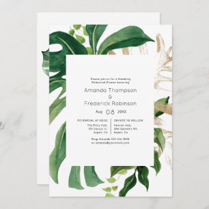Tropical Greenery Beach Wedding Rehearsal Dinner Invitation