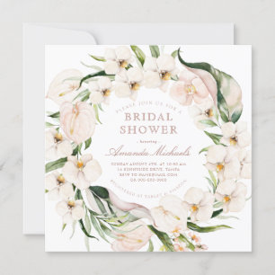 Tropical Greenery Blush Pink Floral Bridal Shower Invitation