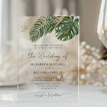 Tropical Greenery Botanical Summer Boho Wedding Acrylic Invitations<br><div class="desc">Announce your happily ever after in style with this luxurious wedding invitation! Deep green palm and monstera leaves with elegant faux gold accents create a sophisticated tropical ambiance. This invitation is perfect for a destination wedding or a celebration that exudes island vibes.</div>