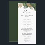Tropical Greenery Botanical Summer Boho Wedding Menu<br><div class="desc">Present your reception dinner with exquisite style using this captivating custom menu design. A lush arrangement of vibrant tropical leaves and gleaming gold accents gracefully tops a crisp white background, complemented by a rich deep green reverse. This sophisticated botanical artwork adds a luxurious and exotic touch to each place setting,...</div>