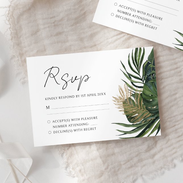 Tropical Greenery Botanical Summer Boho Wedding RSVP Card (Creator Uploaded)