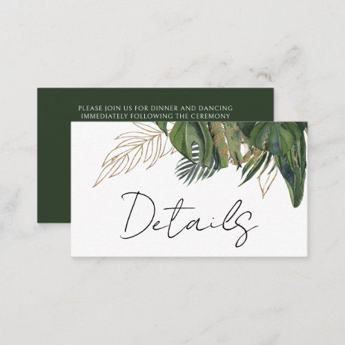 Tropical Greenery Botanical Summer Wedding Details Enclosure Card