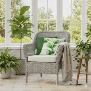 Tropical Greenery Botanical Watercolor Leaf Throw Pillow