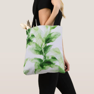 Tropical Greenery botanical Watercolor Leaf Tote Bag