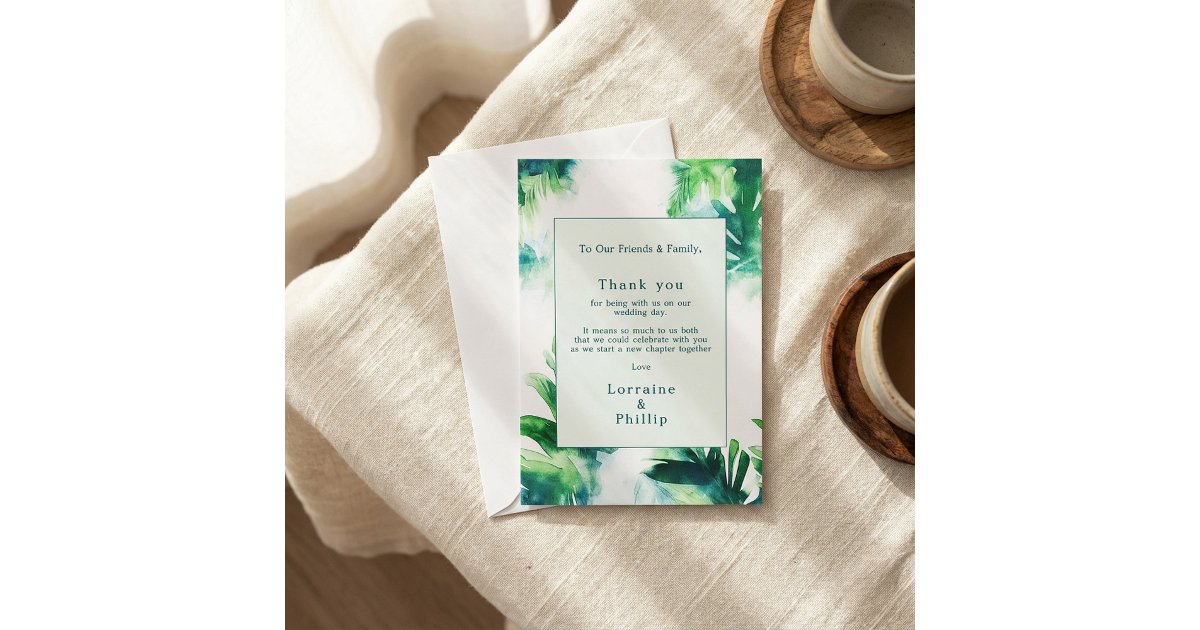 Tropical Greenery botanical Wedding Thank You Card | Zazzle