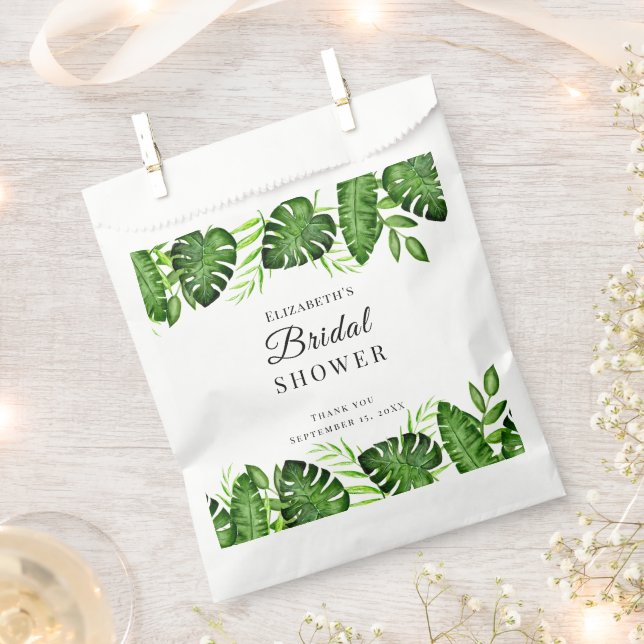 Tropical Greenery Bridal Shower Monstera Leaf Favor Bag (Clipped)