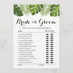 Tropical Greenery Bride or Groom game editable Invitation