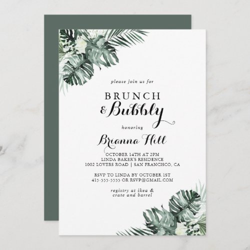 Tropical Greenery Brunch and Bubbly Bridal Shower Invitation