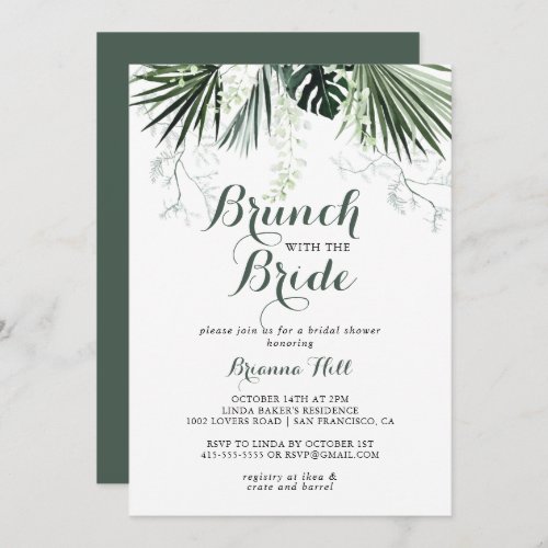 Tropical Greenery Brunch with the Bride Shower  Invitation