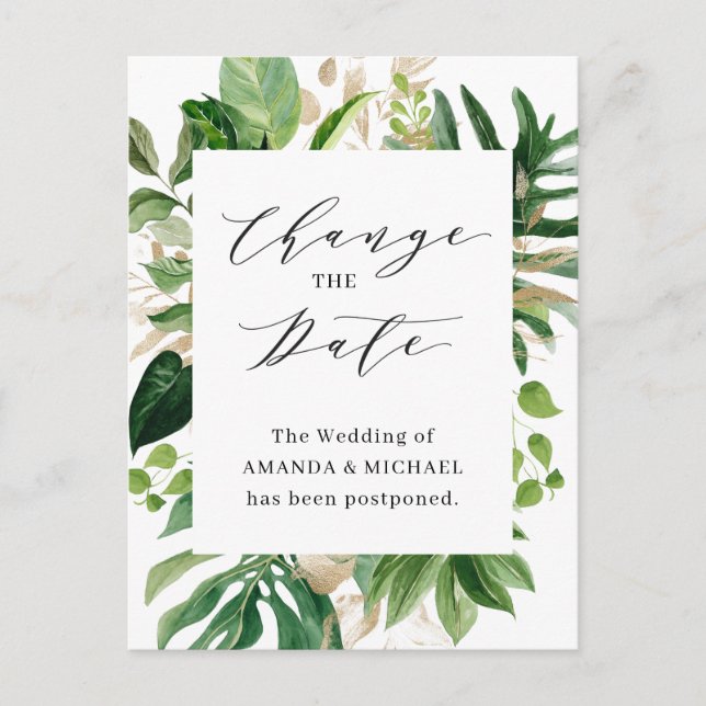 Tropical Greenery Change The Date Postcard (Front)