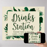 Drinks Sign Party Beverage Station Sign Printable Simple Greenery