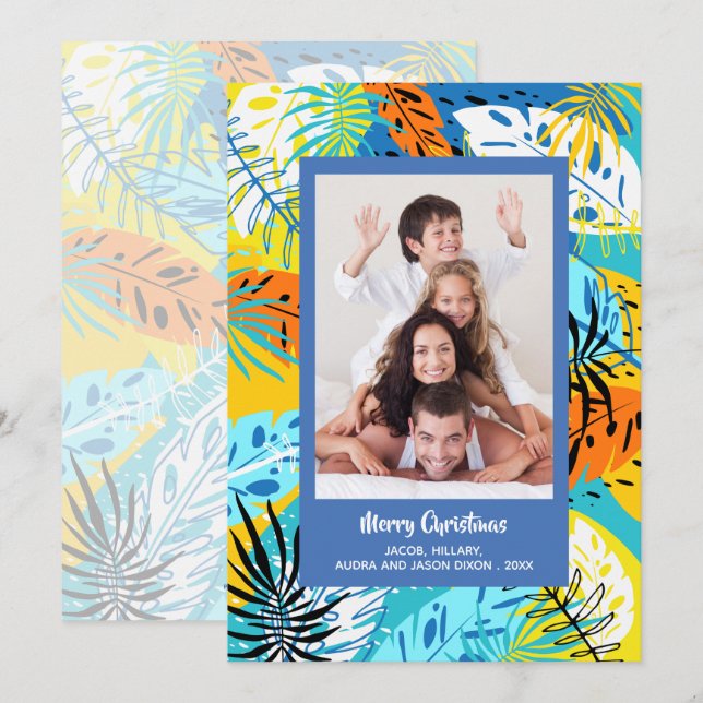 Tropical Greenery Christmas Photo Holiday Card (Front/Back)