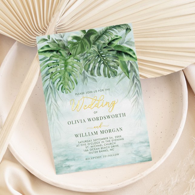 Tropical Greenery Elegant Gold Foil Wedding Foil Invitation (Creator Uploaded)