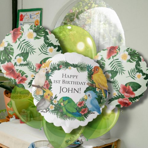 Tropical Greenery Exotic Safari Parrots Birthday B Balloon