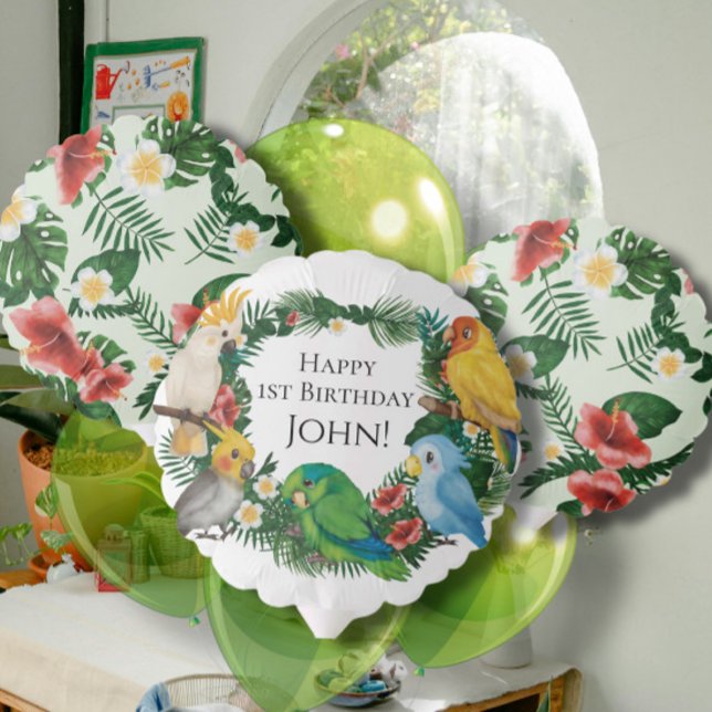 Tropical Greenery Exotic Safari Parrots Birthday B Balloon (Creator Uploaded)