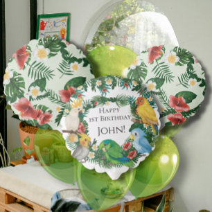 Tropical Greenery Exotic Safari Parrots Birthday Balloon