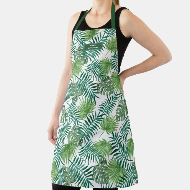 Tropical Greenery Floral Leaves Apron (Insitu)