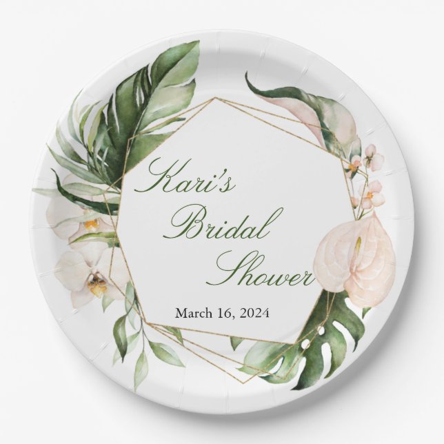 Tropical Greenery Floral Paper Plates (Front)