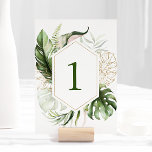 Tropical Greenery Floral Table Numbers<br><div class="desc">Tropical theme table number cards feature a watercolor motif of greenery, soft pink exotic flowers and gold accents. Perfect for an elegant beach, destination or luau themed wedding or bridal shower. Cards measure 5" x 7" and are two-sided, so they can be easily seen from all angles. Printed on thick...</div>