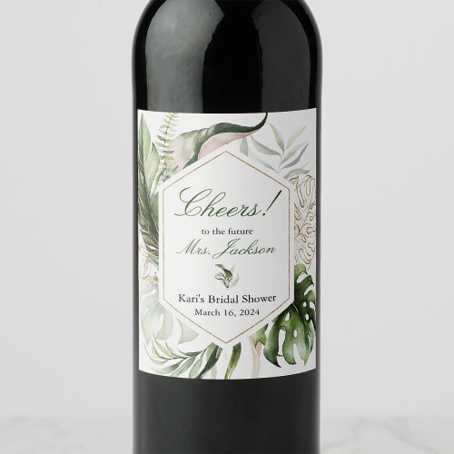 Tropical Greenery Floral Wine Bottle Label