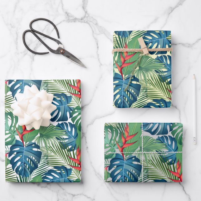 Tropical Greenery Floral Wrapping Paper Sheets (Front)