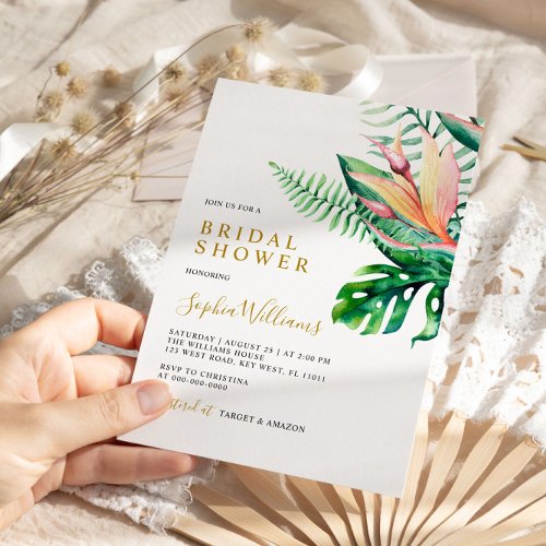 Tropical Greenery Flowers Modern Bridal Shower Invitation