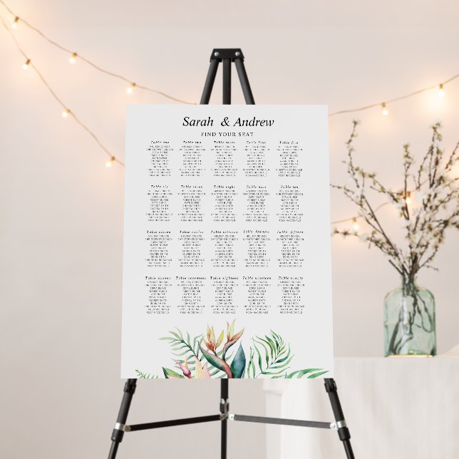 Tropical Greenery Flowers Modern Seating Charts Foam Board (In Situ (Stand))