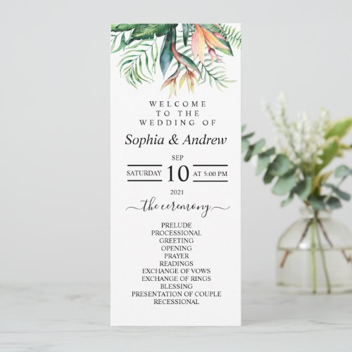 Tropical Greenery Flowers Modern Wedding Programs